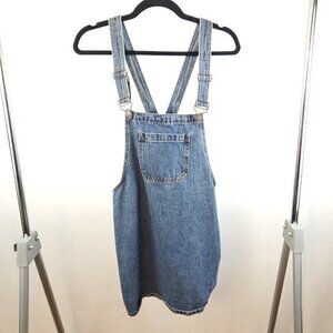 Forever 21 Rigid Denim Overall Dress / Pinafore w/Front Pocket L 100% Cotton